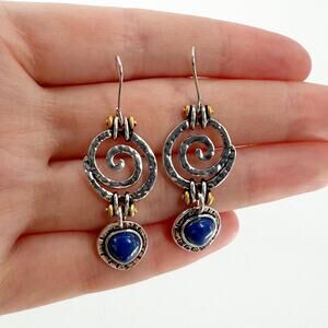 Silver and Blue Bohemian Swirl Dangle Earrings